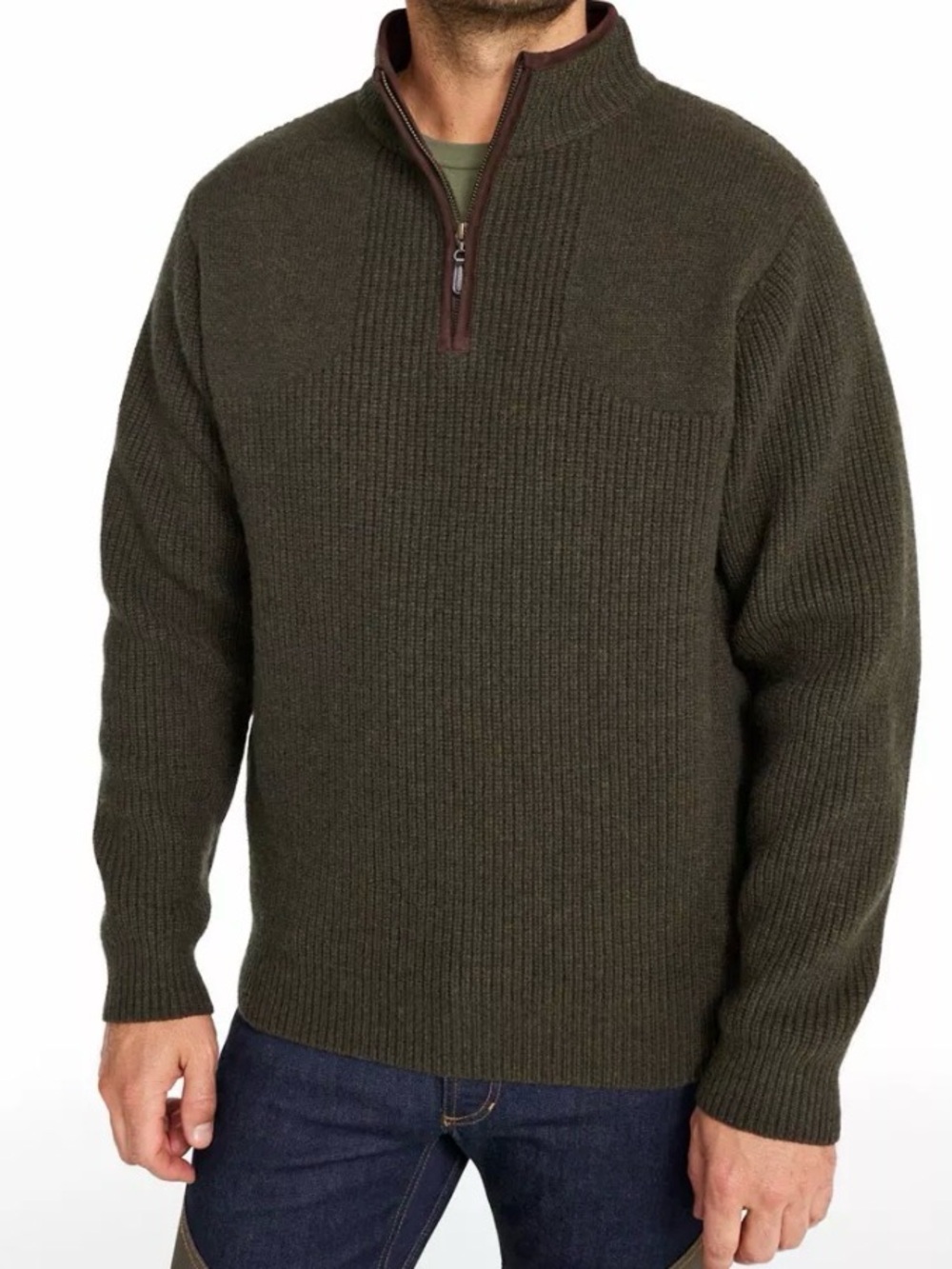 LL Bean Men's Waterfowl Sweater 100% Lambswool Quarter Zip Size Medium